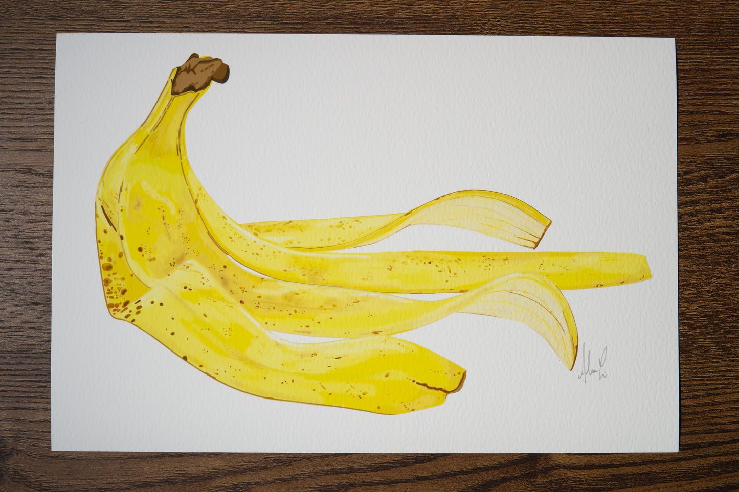 With Peeling - Modern, Contemporary Banana Peel Illustrations, Custom Size Archival Quality Fine Art Print (Giclee)