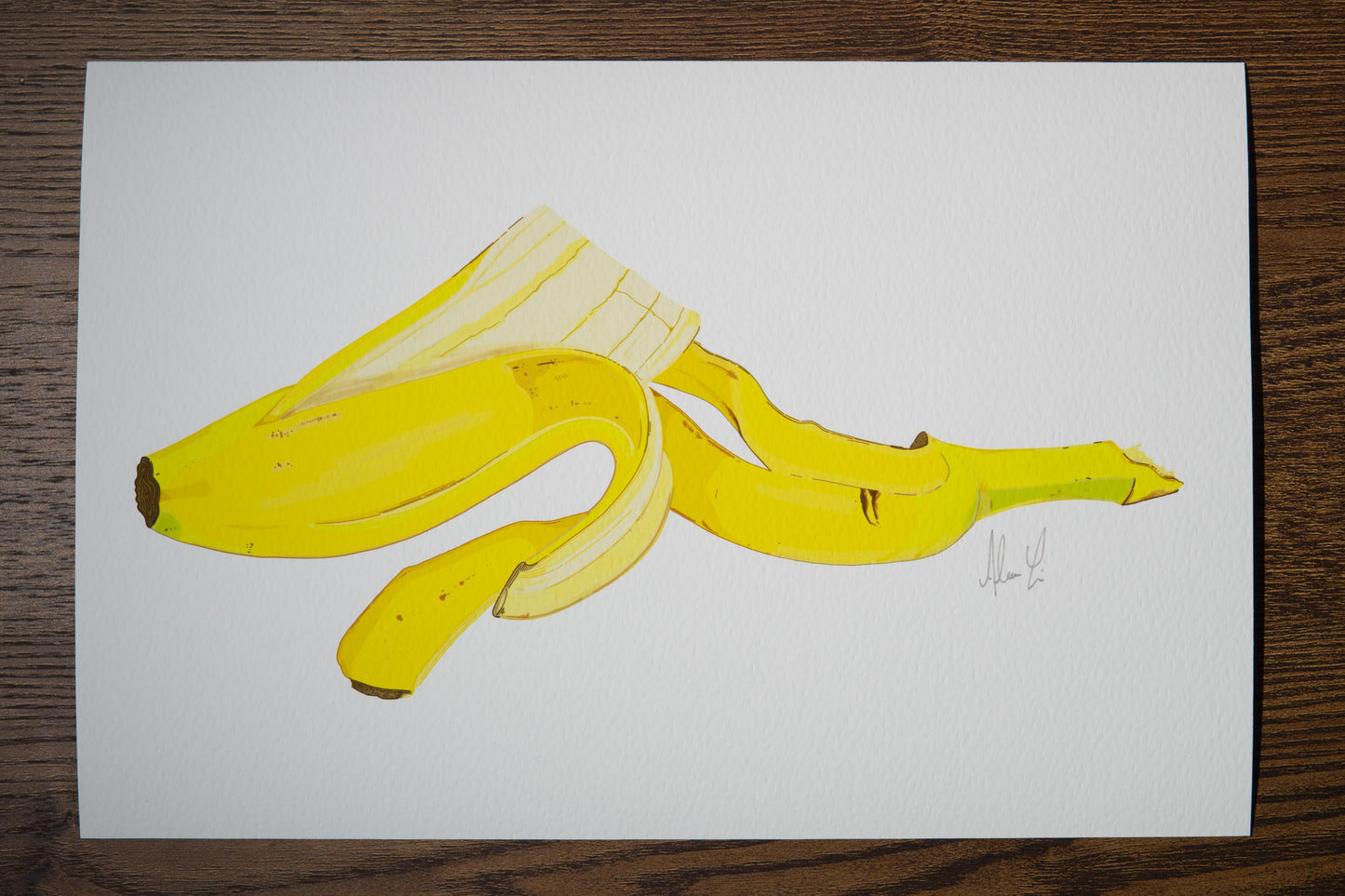 With Peeling - Modern, Contemporary Banana Peel Illustrations, Custom Size Archival Quality Fine Art Print (Giclee)