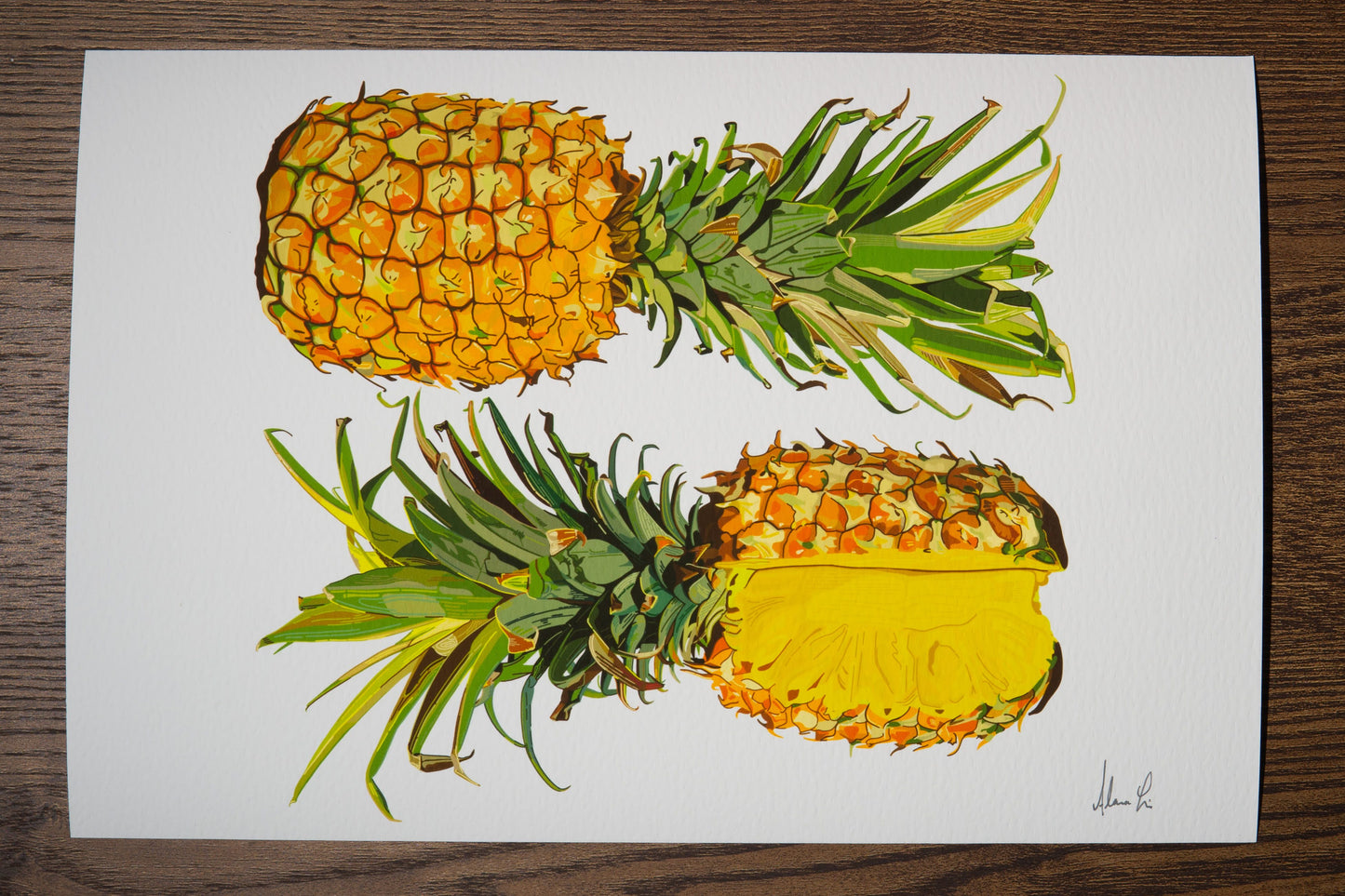 “The Piñacle of Fruit” - Modern, Contemporary Double Pineapple Cross Section Illustration, Custom Size Archival Quality Fine Art Print (Giclee)