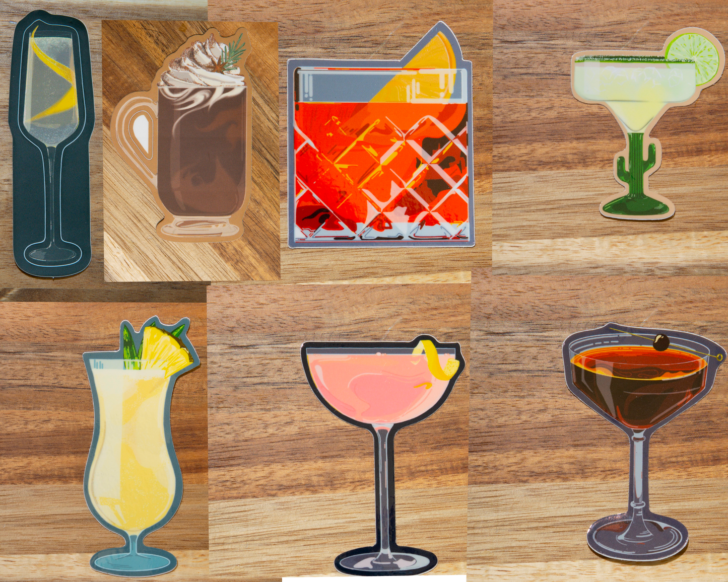 Drink and Cocktail Stickers - Modern, Unique, Waterproof, Weatherproof, Dishwasher Safe, Matte and Glossy Finish Vinyl Decals