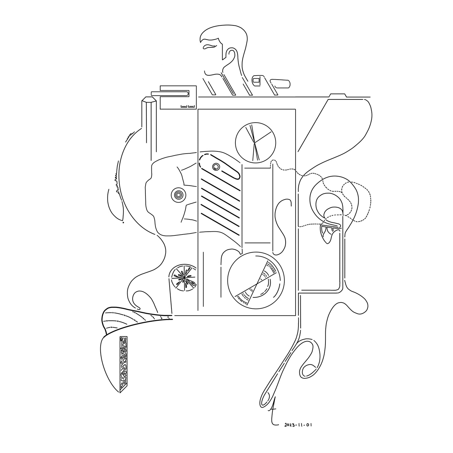 “Radiohead” - Modern, Contemporary, Abstract Black and White Line Art, Cassette, Audiophile Illustration, Custom Size Archival Quality Fine Art Print (Giclee)