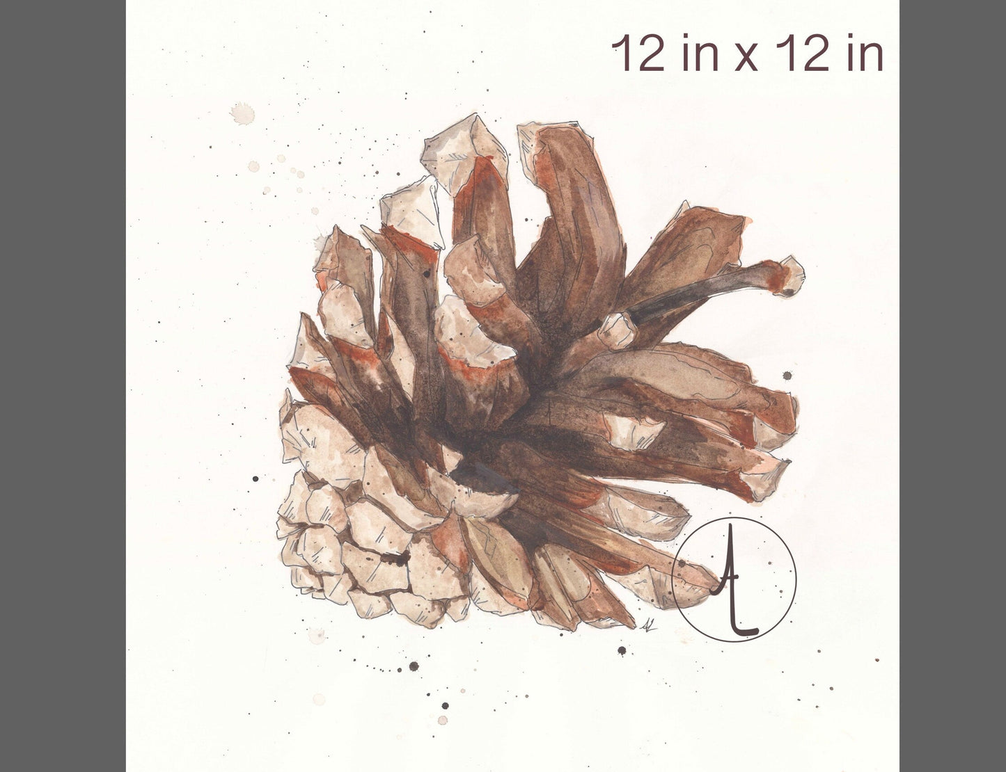 “Lone Pinecone” - Modern, Contemporary Watercolor Pinecone Illustration, Custom Size Archival Quality Fine Art Print (Giclee)