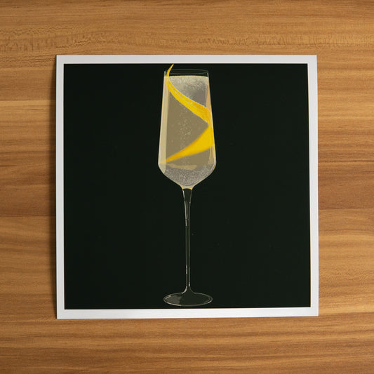 "Sixty Fifteen" - Modern, Contemporary Champagne Flute French 75 Cocktail Illustration, Custom Size Archival Quality Fine Art Print (Giclee)