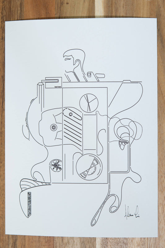 “Radiohead” - Modern, Contemporary, Abstract Black and White Line Art, Cassette, Audiophile Illustration, Custom Size Archival Quality Fine Art Print (Giclee)