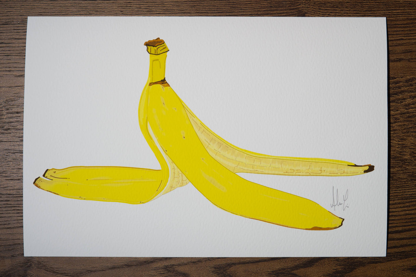 With Peeling - Modern, Contemporary Banana Peel Illustrations, Custom Size Archival Quality Fine Art Print (Giclee)
