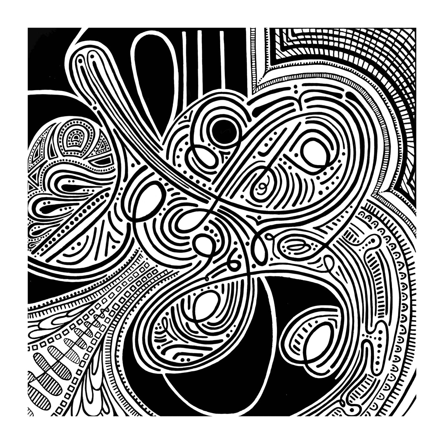 "Doodle S0004" - Modern, Contemporary Abstract Curved Doodle Illustration, Custom Size Archival Quality Fine Art Print (Giclee)