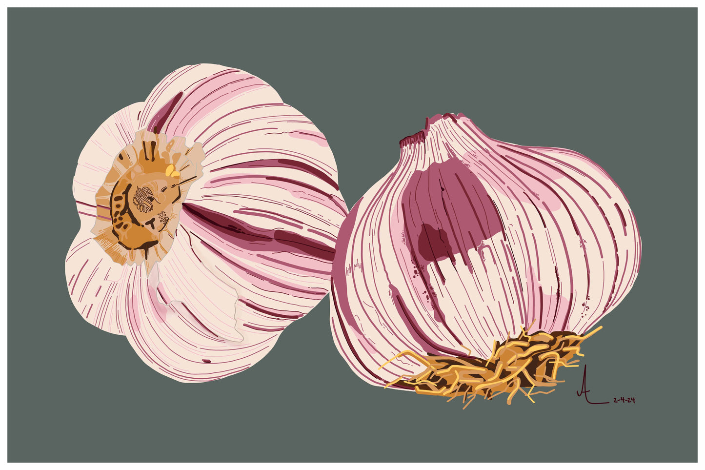 “Headstrong” - Modern, Contemporary Garlic Kitchen Art Illustration, Custom Size Archival Quality Fine Art Print (Giclee)