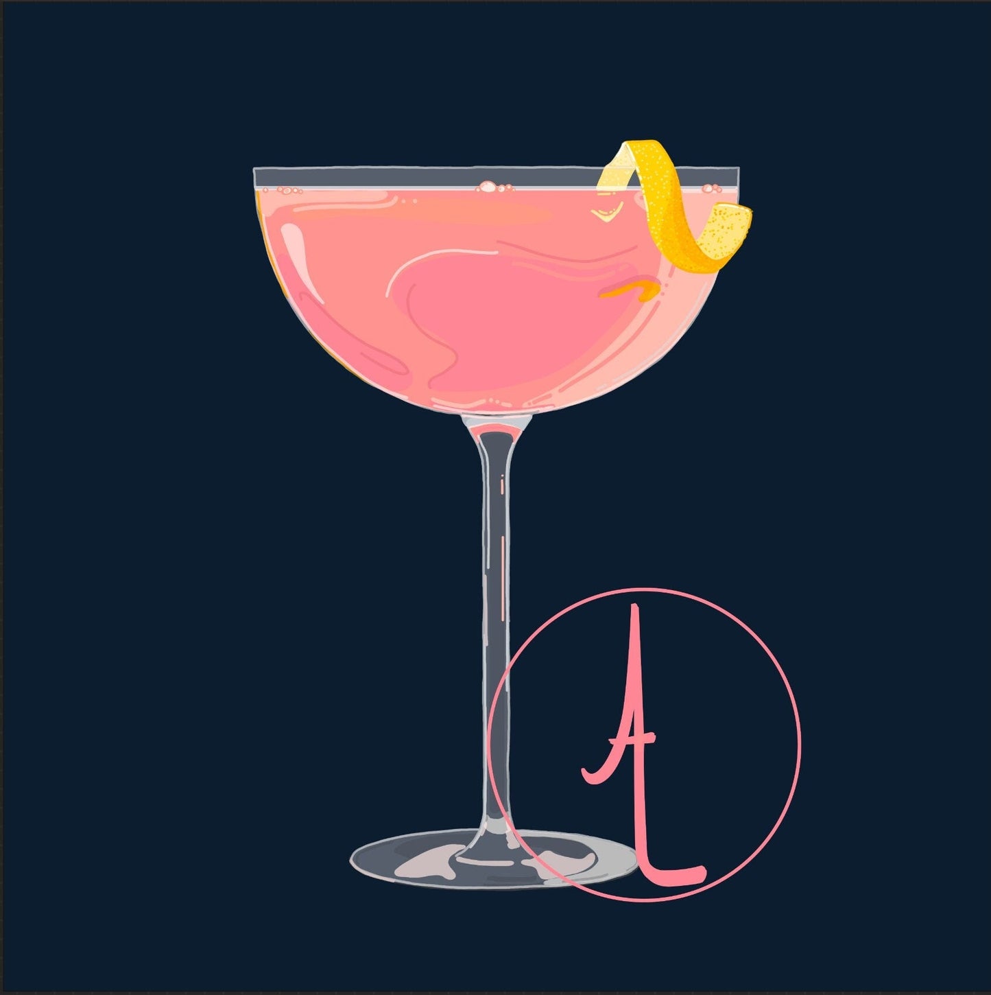"Cosmosis" - Modern, Contemporary Pink Cosmopolitan Cocktail Illustration Illustration, Custom Size Archival Quality Fine Art Print (Giclee)