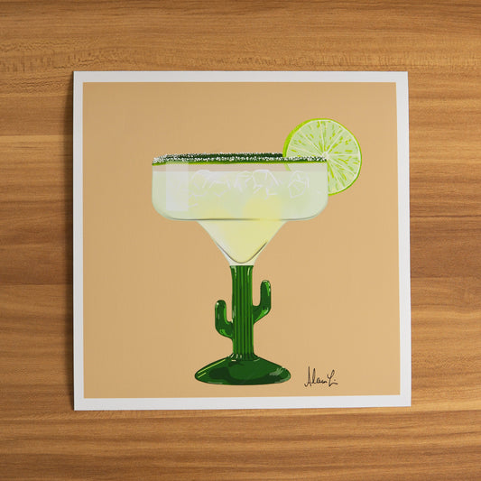 "Drinks And Desert" - Modern, Contemporary Margarita in Cactus Glass Illustration, Custom Size Archival Quality Fine Art Print (Giclee)